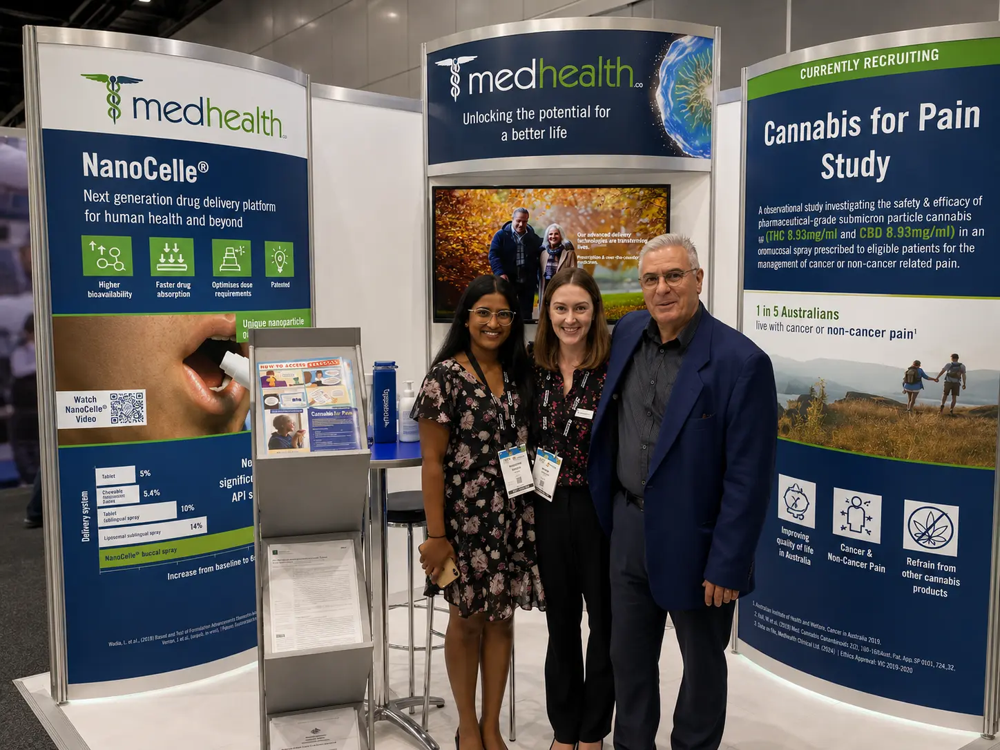 Scientific team at a NanoCelle industry exhibition display